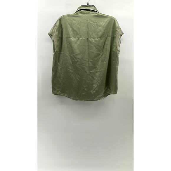 AW. BRIDAL Women's Green Satin Button-Up Short Lace Sleeve Pajama Top SZ M - Picture 2 of 11